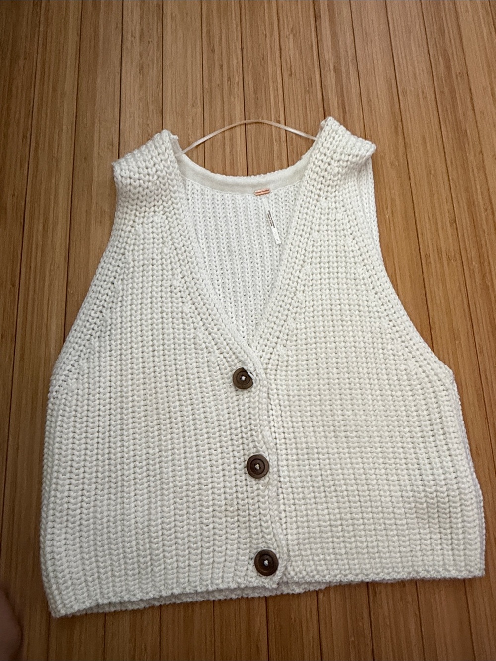 Free People Cream Knitted Button Front Vest